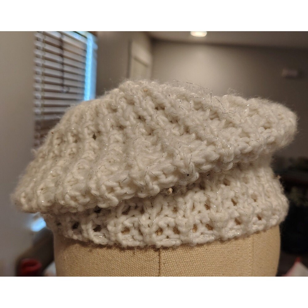 Crochet Knit Women's Beret Hats Cream White Olive Green Lot of 2